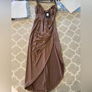 FASHION NOVA JENNI MIDI DRESS TAN MEDIUM